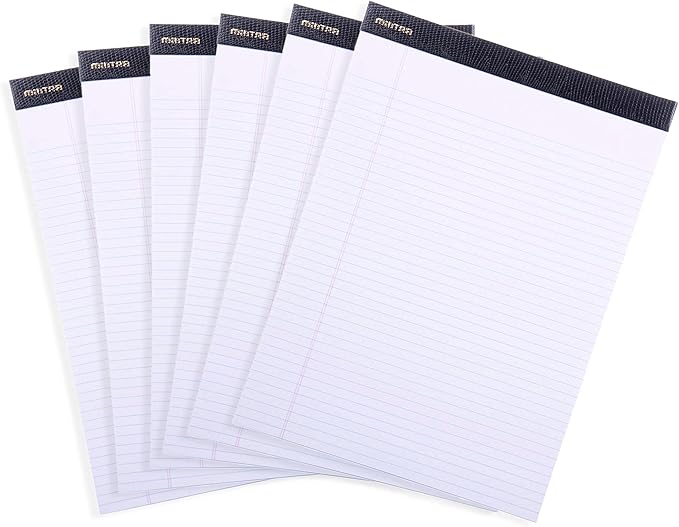 Mintra Office White Legal Pads – Ruled Notepads and Micro-Perforated Sheets, Ideal for Writing, Note-Taking & Creativity, Office, or Professional Use, Premium Pad 6 pack, 8.5"x11" (Narrow Ruled)