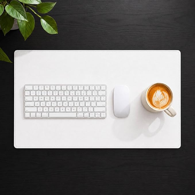 AFIING Cork Desk Mat 35.4" x 17", Dual-Sided Natural Cork & PU Leather Desk Pad, Non-Slip Waterproof Large Mouse Pad for Office, Home & Gaming, White