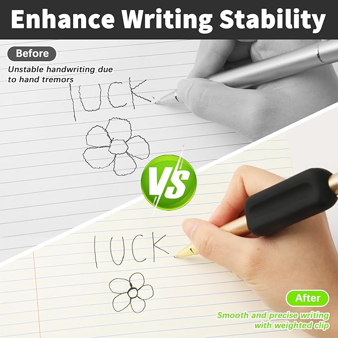 QOUBAI 6 Pcs Silicone Weighted Pencil Grips for Kids Adults Handwriting Aid Improve Penmanship with Autism ADHD Dyspraxia Fine Motor Skills Writing Posture Correction Tools for Classroom (Black)
