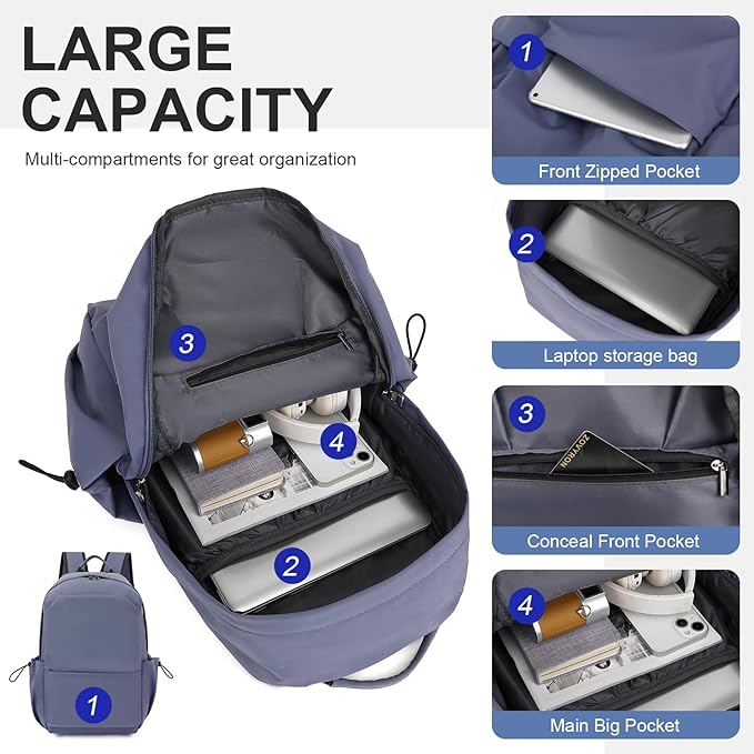 NEOREAL Laptop Backpack for Work, College, Travel, Lightweight Waterproof Daily Backpacks for Men Women, Sport Rucksack Computer Bag Fits 15.6 Inch Notebook, Blue