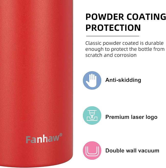 Fanhaw 24 Oz Kids Insulated Stainless Steel Water Bottle with Straw Lid, Leakproof & Anti-Dust Everyday Use Bottle for School, Women & Men, Back to School Essentials (Red)