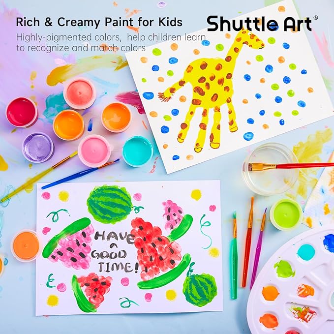 Shuttle Art Washable Finger Paint, 44 PCS with 36 Colors (1 fl oz) Toddler Paint, Paint Brushes, Palette, Non-Toxic Finger Painting for Toddlers