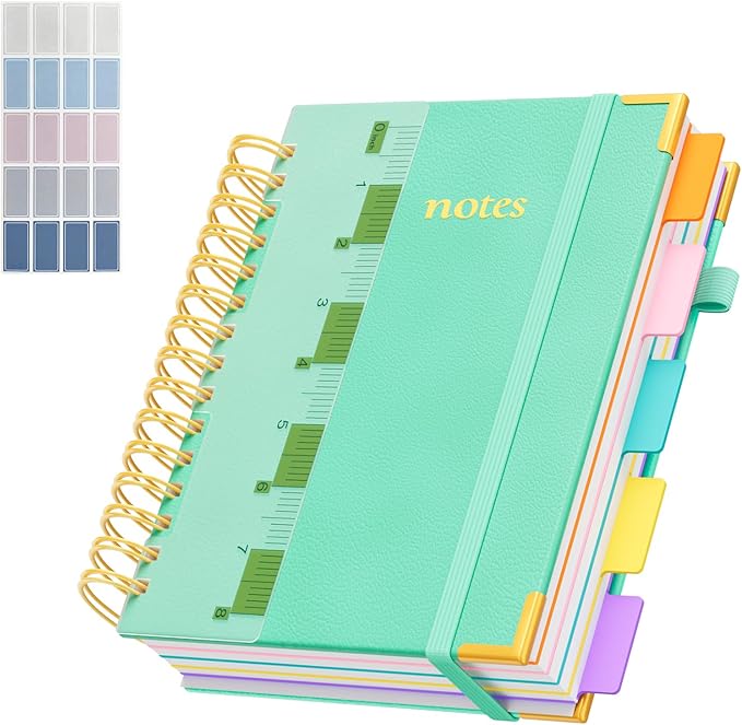 XYark A5 Hardcover Spiral Notebook, 6.3"x8.5" College Ruled Notebooks with Removable Dividers Tabs & Ruler, 5 Subject Notebook 300 Pages, Small Lined Journal for Women Men School Work Office, Blue