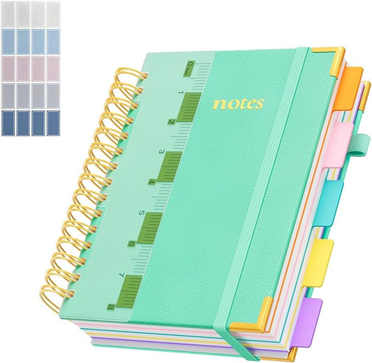 XYark A5 Hardcover Spiral Notebook, 6.3"x8.5" College Ruled Notebooks with Removable Dividers Tabs & Ruler, 5 Subject Notebook 300 Pages, Small Lined Journal for Women Men School Work Office, Blue