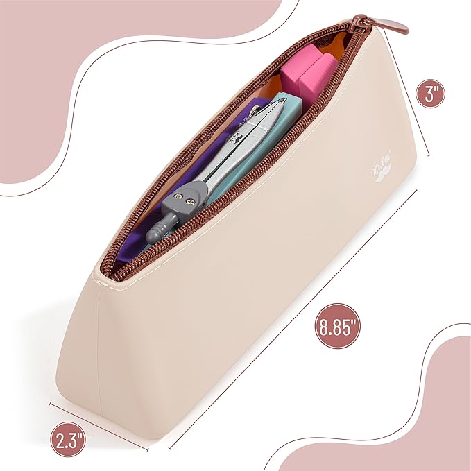 Mr. Pen- Silicone Pencil Case Pouch, Warm Beige, Aesthetic Triangular Design, Multipurpose, Aesthetic Pencil Case Small, Silicone Makeup Bag