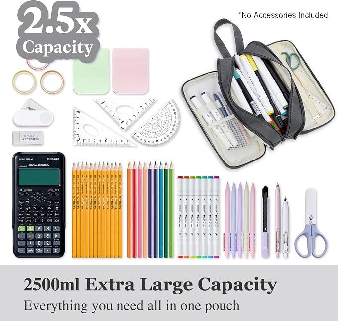Pencil Case Pouch, Large Capacity Pencil Box Bag, Aesthetic Pen Organizer for School Supplies, Cute Preppy Stuff for Girls Boys Kids, Back to College Stationery, Grey