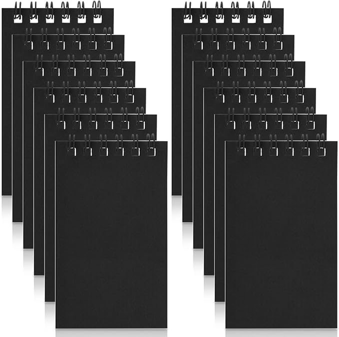 12 Pack Mini Pocket Notebooks Black Mini Spiral Notebooks with Lined Pages