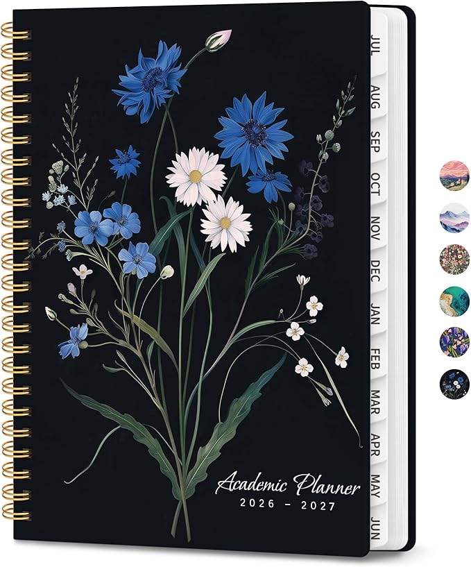 Planner 2026-2027, Monthly and Weekly Academic Planner July 2026 - June 2027, Hardcover Student Teacher Planning Agenda Calendar Book with Tabs, Perfect for Office School Supplies, A5 (6.3" x 8.5") - Floral Whispers