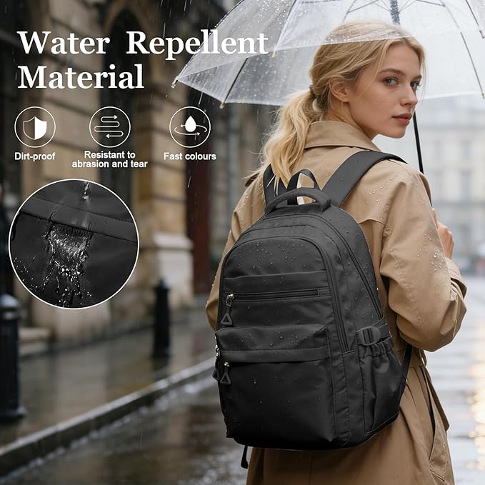 Black Backpack for College Students Women Men, Aesthetic Backpacks for Middle School, Waterproof Bookbag, Lightweight High School Backpack for Teens Boys Girls