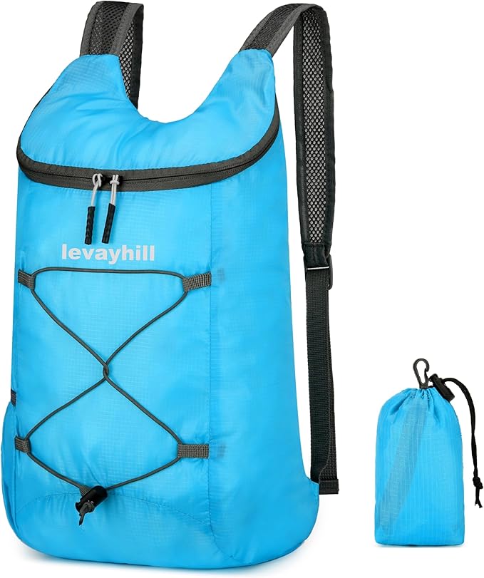 levayhill 16L Lightweight Foldable Hiking-Backpack Small Packable-Daypack For Travel,Ultralight Water-Resistant Gym Bag Men Women Easy Carry-on (Blue)