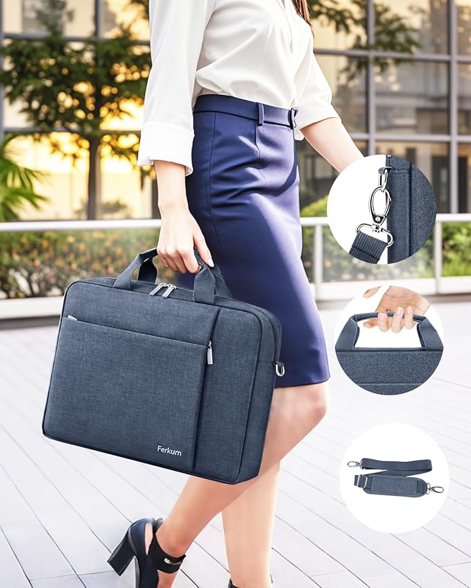 Ferkurn 15.6 16 Inch Laptop Case Bag for Women Men Compatible with MacBook Pro M5/HP OmniBook Omen Envy/Lenovo Yoga IdealPad/Dell Pro Inspiron, Carrying Briefcase Computer Messenger Bag Case, Grey
