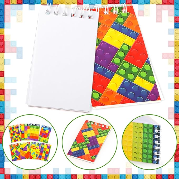 Hooqict 24 Pack Small Pocket Notebook Bulk Mini Building Block Notebooks Party Favors Mini Spiral Notepads Memo Pads for Birthday Party Favors, Goodie Bag Stuffers, Rewards