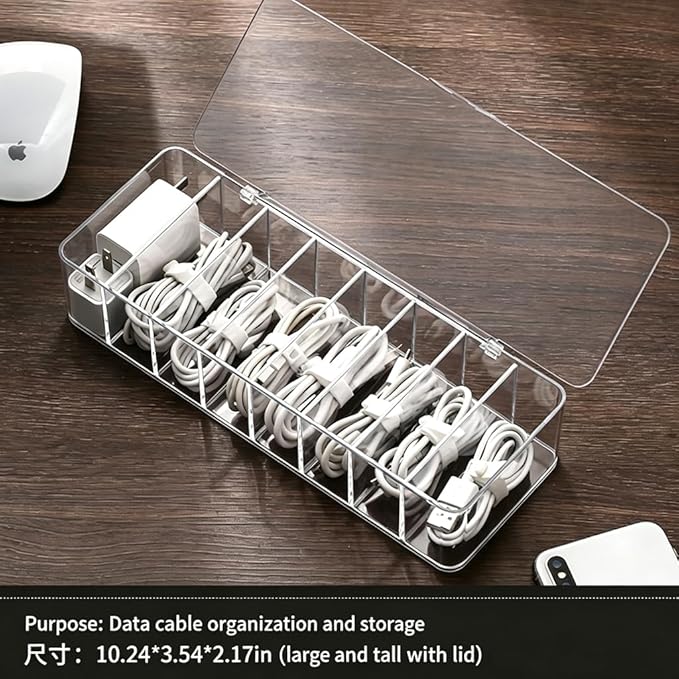 2Pcs cord organizer box, 10.2 x 3.5 x 2.2in, Desktop Cord Organizer with Compartments (2)