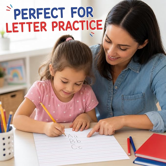 OBUSATT Kindergarten Practice Paper Raised Line Primary Writing Paper with 0.5inch Spacing Multi-Sensory Wide Line Kindergarten Handwriting Tablet for Kids Teachers, 8.5 x 11 Inch（120 Sheets）