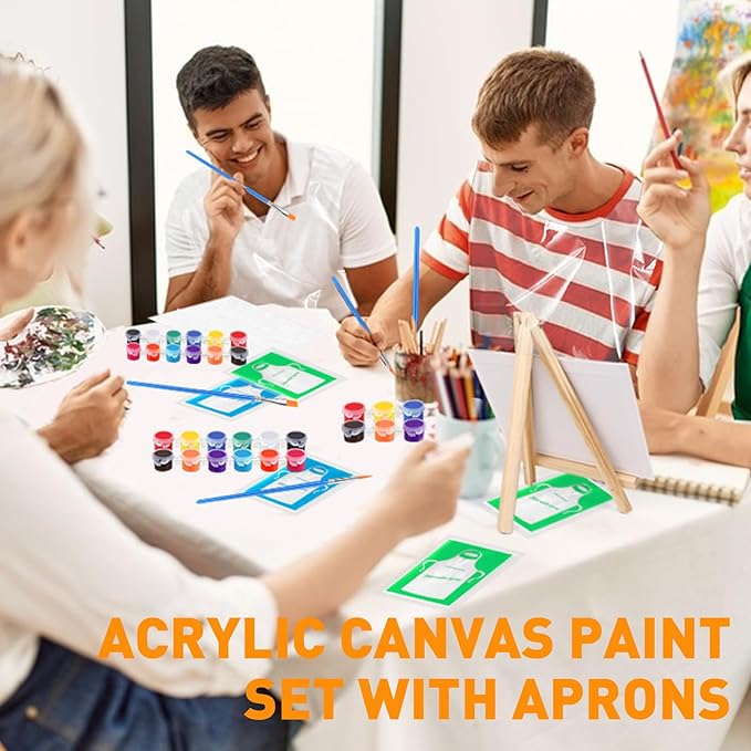 ESRICH 20 Pack 8x10 Canvas and Easel Set, Mini Acrylic Paint, Paint Brushes, Palettes, Aprons, Sip and Paint Kits for Adults Couples Friends Date Night Painting Party Supplies