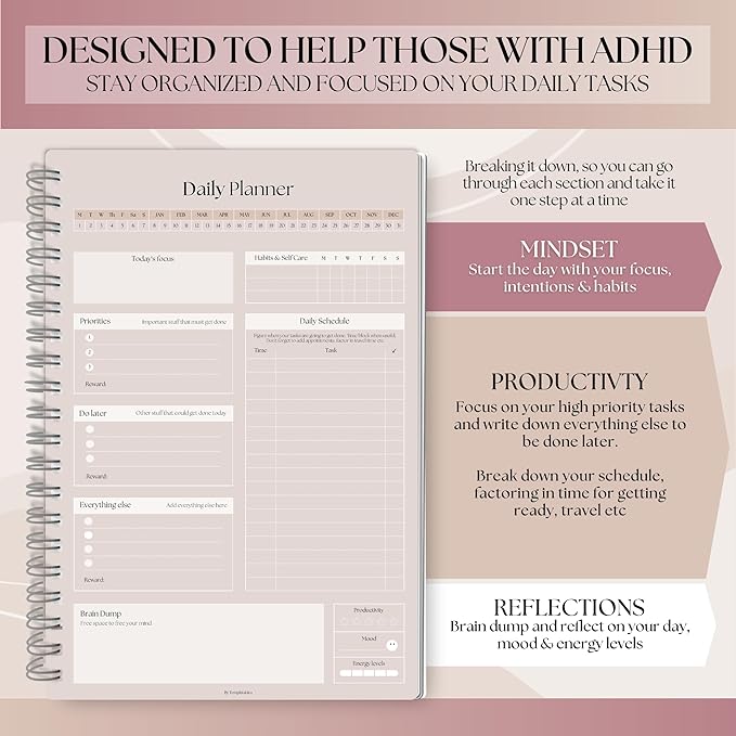 ADHD Daily Planner for Neurodivergent Adults - Productivity Daily Planner & Task Management to Stay Organized and Focused (Lux)