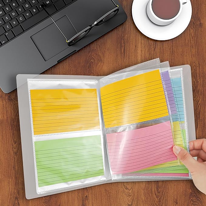 Bercoor 3 Pack 3 x 5 Index Cards Holders, Holds 240 Pieces Cards, Organizer Pouches Book Binder for Note, Study and Recipe