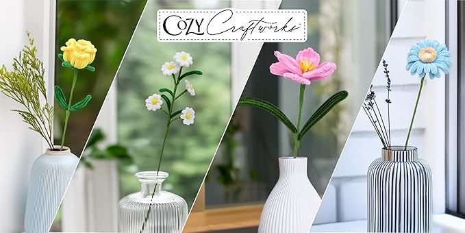 WeVeel Chenille Stem Flower Craft Kit for Adults – Create 6 Colorful Blooms (Lily, Rose, Calla Lily, Tulip, Gerbera & Daisy) – Relaxing DIY Arts & Crafts Kit with All Supplies