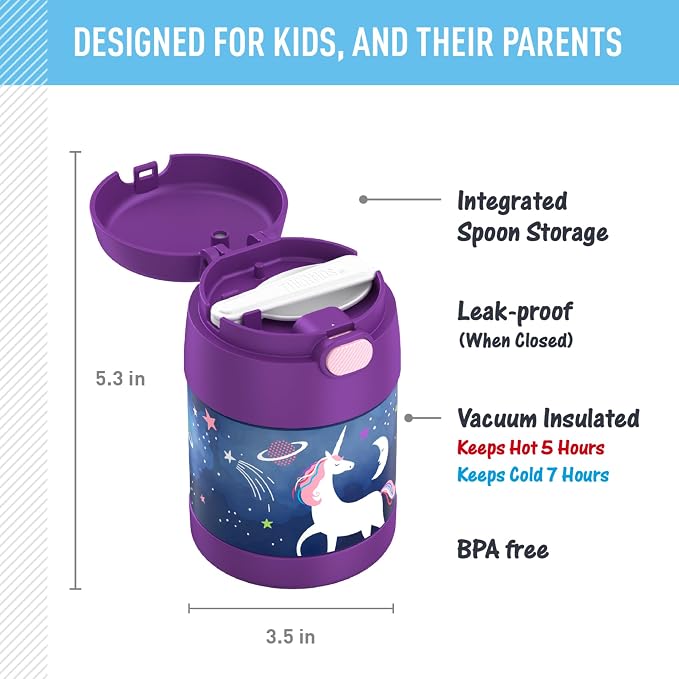 THERMOS FUNTAINER Insulated Food Jar, 10 Ounce, Kid Friendly Food Jar with Foldable Spoon, Space Unicorn (Pack of 6)