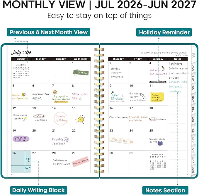 8.5" x 11" Academic Planner 2026-2027, Weekly & Monthly Calendar Planner Book, July 2026 – June 2027, Large Hardcover Organizer with Tabs, Perfect for Teachers, Students, Women & Men – A4, Turquoise