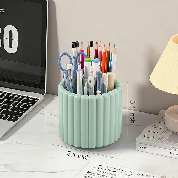 Anyoifax 360° Rotating Pen Holder 8 Slots Desk Organizer with Drawer Removable Pencil Cup Plastic Art Supplies and Accessories Desktop Storage Box Caddy for Office, School, Home (Pink)