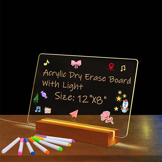 SetGame LED Note Board with 7 Colors Pen, Light Up Dry Erase Board Neon Art Creative Drawing Board for Kids & Adults/Back to School/Birthday Gift, Teens DIY Glowing Doodle Tablet with Stand