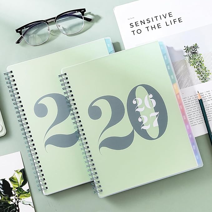 Academic Planner 2026-2027 - Planner 2026-2027, July 2026 - June 2027, 8" x 10", 26-27 Planner Weekly and Monthly with Colorful Tabs, Twin-wire Binding, Inner Pocket - Green