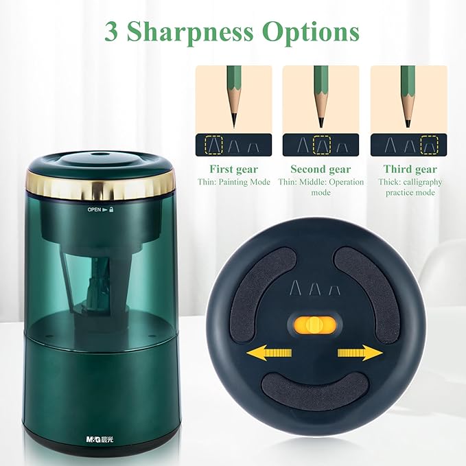 M&G Electric Pencil Sharpener, Portable Automatic Pencil Sharpener for Colored Pencils, Auto Stop,Fully Automatic Sharp & Fast, USB Operated for 7-8mm Pencils for Kids, School, Office, Home (Green)