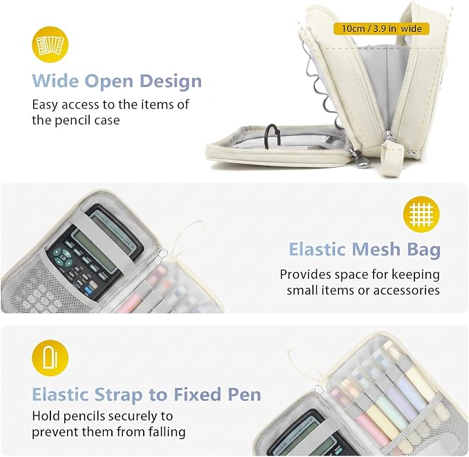 Pencil Case Big Capacity Pen Pouch Large Storage Holder Marker Pen Bag Durable 3 Compartment School Office Desk Organizer Portable Cute Zipper Stationery for Kids Teen Student Boys Girls Adults