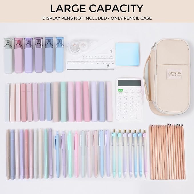 SKYDUE Beige Pencil Case for Girls & Boys – Large Capacity Zippered Pencil Pouch with Multi-Compartment, Aesthetic Pencil Bag for School & Office Supplies