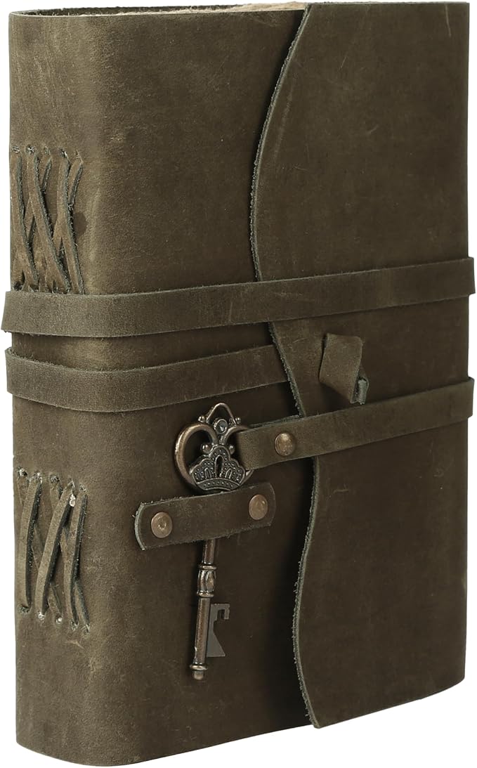 Leather Journal with Deckle Edge Paper 8x6 inch and Vintage Key | Handmade Writing Notebook Diary | Bound Daily Notepad for Men & Women Medium, Sketch/Writing pad for Artists