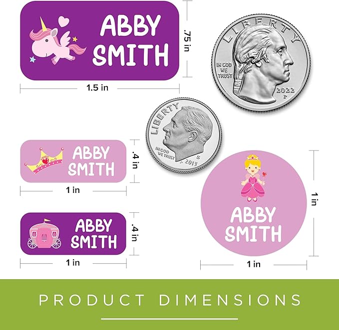 Personalized Daycare Name Labels for Kids, (130 Pack) Waterproof Custom Name Stickers for Clothing Tags, Lunch Boxes and School Supplies, Made in USA by MSC -Princess