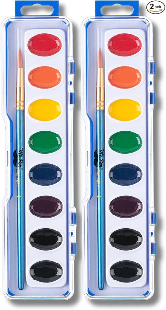 Mr. Pen- Washable Watercolors, 2 Pack, 8 Colors with Paint Brush, Watercolor Paint Set, Water Color Painting Kids, Watercolors for Kids and Adults