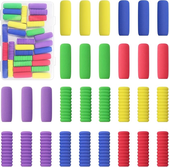 Pencil Grip Soft Foam Pencil Grips for Handwriting 1.5 Inch Comfort Pencil Holder for Writing Aid 5 Color (15 Pcs Annular 15 Pcs Classics)