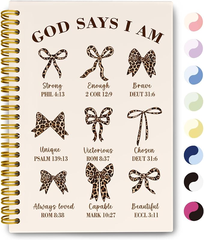 THDSE Bible Journal for Women, Christian Prayer Journal Leopard Notebook Gifts for Teen Girls Kids, Bible Study Supplies, Coquette Vintage Bows Cute Church Faith Journaling Hardcover Spiral Notebook 5.5 X 8.3