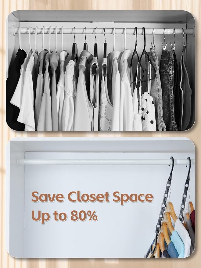 HOUSE DAY Space Saving Hanger 20 Pack, Black Magic Hangers Multifunctional | for Closet Organizers and Storage for Heavy Clothes, Dorm Room Bedroom Home RV Car Camper Organization Essentials