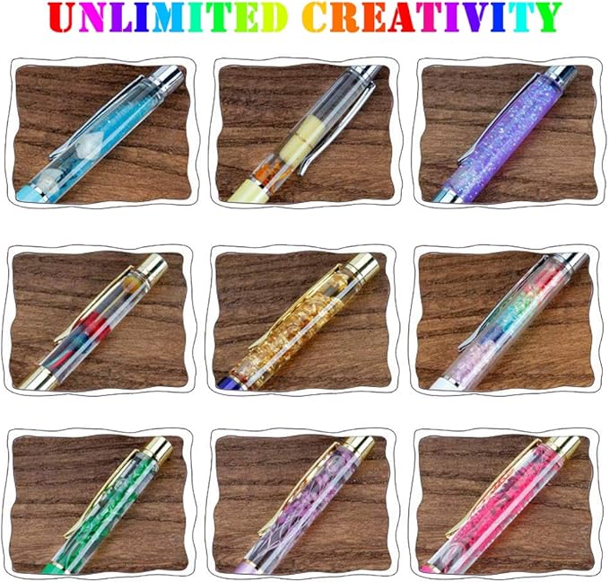 28 Pack Colorful Empty Tube Floating DIY Pens, with 12 Kinds of Dried Flowers Building Your Favorite Liquid Sand Gift Sliver Gold