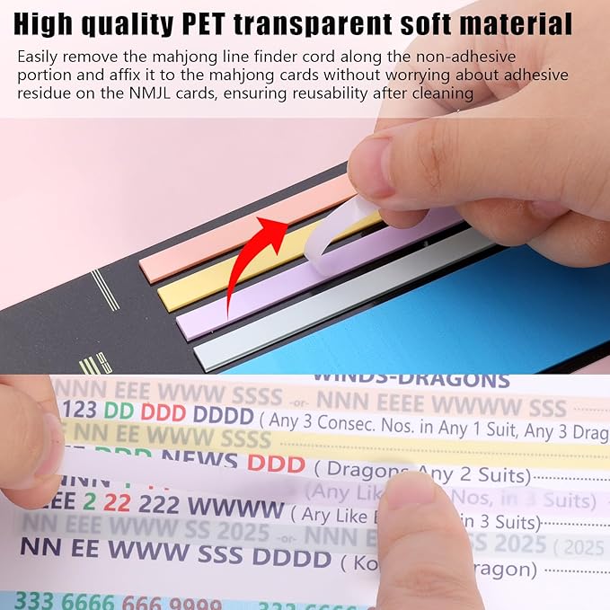 640 Pcs Mahjong Line Finder Reader Notes, Highlighter Tape Stripe, Transparent Sticky Mahjong Cards Rule Reader, Mahjong Accessories for Player, Beginner, No Adhesive Residue & Reusable