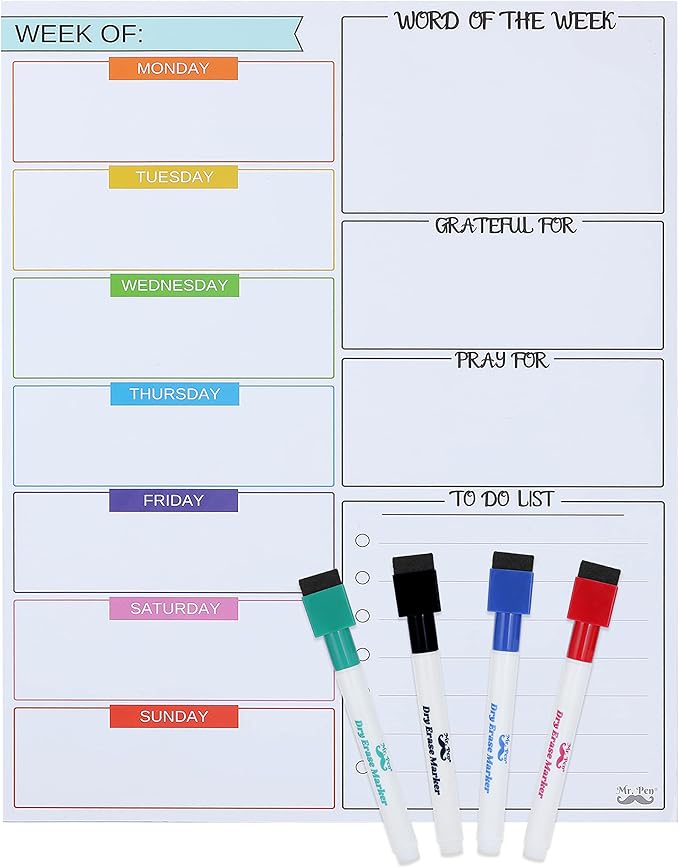 Mr. Pen- Magnetic Weekly Dry Erase Planner for Fridge, 12x15 Inches, Dry Erase Whiteboard Fridge Calendar with 4 Markers & Large Writing Space for Schedules, Chores, Meal Planning & Family To-Do List