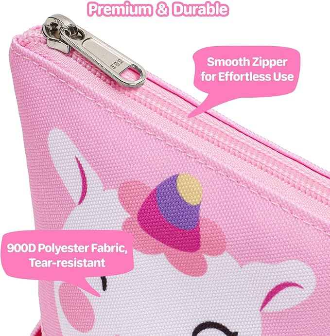 Standing Pencil Case Girls - Telescopic Pouch for Kids, Cute Kawaii Pencil Case for Girls, Big Capacity Stand Up Pencil Pouch for Kids, Pink Unicorn