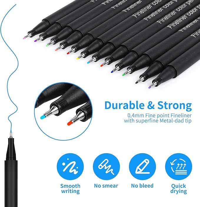 Colored Pens for Journaling, Planning Bullet Journals Fineliner Felt Tip Fine Point Marker Pens 60 Vibrant Colors - Premium Writing planner accessories
