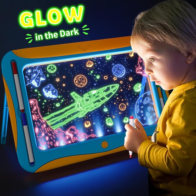 YUBALEER Magic LED Drawing Board for Kids, Toys for Boys Ages 5-7, Light Up Tracing Pad with 9 Double-Sided Cards, 6 Washable Pens, Glow Up Toys for Kids 4-6 Year Old Christmas Birthday Gifts