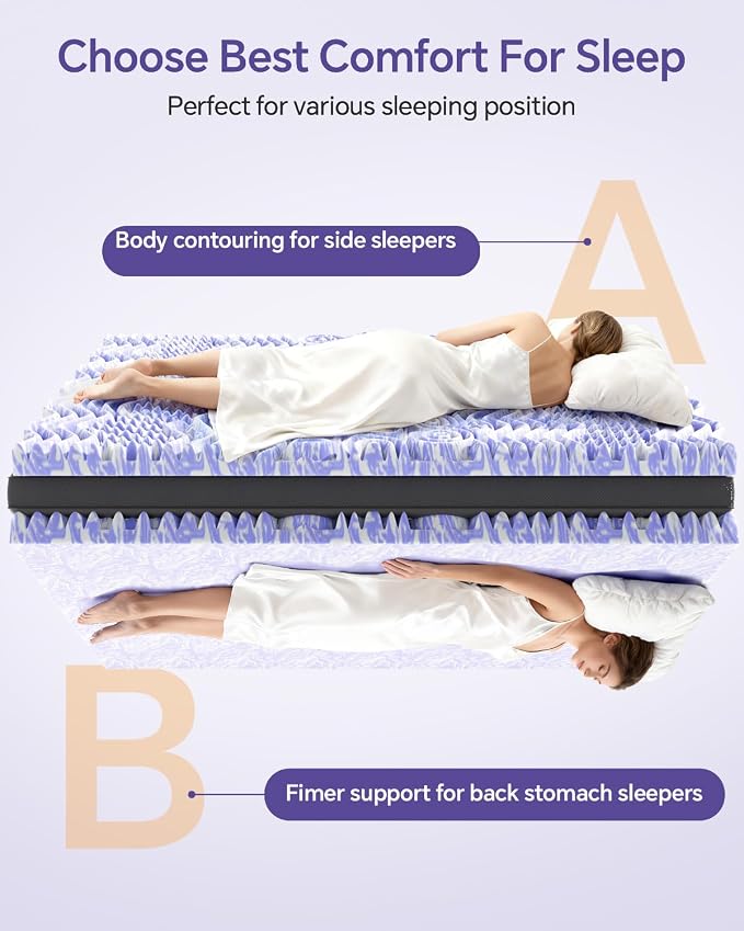 ChiXpace Dual Layer 5 Inch Memory Foam Mattress Topper Queen | 3 Inch Pillow Top Mattress Pad Cover and 2 Inch Gel Memory Foam, 7-Zone Egg Crate & 2-in-1 Design (Black)