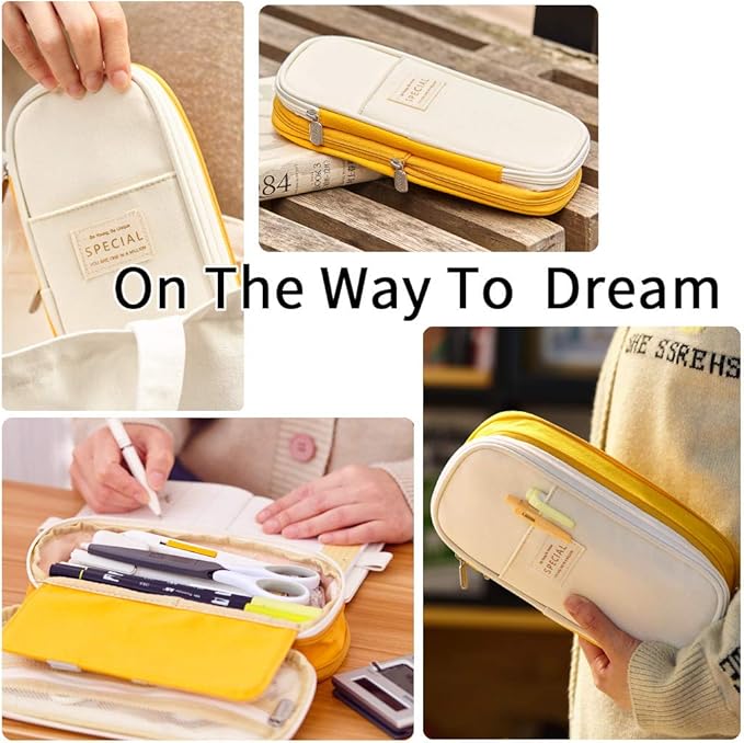 EASTHILL Big Capacity Pencil Pen Case Office College School Large Storage High Bag Pouch Holder Box Organizer Yellow Orange