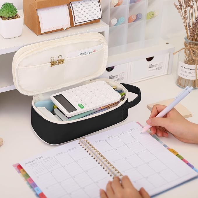 SKYDUE Black Pencil Case for Girls & Boys - Aesthetic Pencil Bag with Multi-Compartment, Large Capacity Zippered Pencil Pouch for School Supply