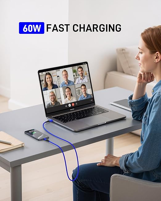 USB to USB C Cable 60W Fast Charging [2 Pack 10FT], USB A to USB C Cable, Durable Braided USB Type C iPhone Charger USBC Cord for iPhone 17/16/15/Pro Max/Plus, Samsung Galaxy S23 and More-Blue
