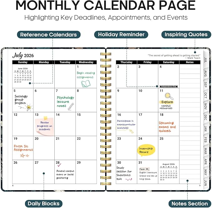 Planner 2026-2027, Academic Year Weekly and Monthly Calender Planner, from Jul 2026 - Jun 2027, Spiral Bound School Planning Book, Perfect for Teacher, Student, Women & Men, A4 (8.5" x 11"), Secret Sea