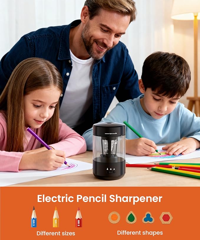 Electric Pencil Sharpener for Classroom, Fully Automatic, Black
