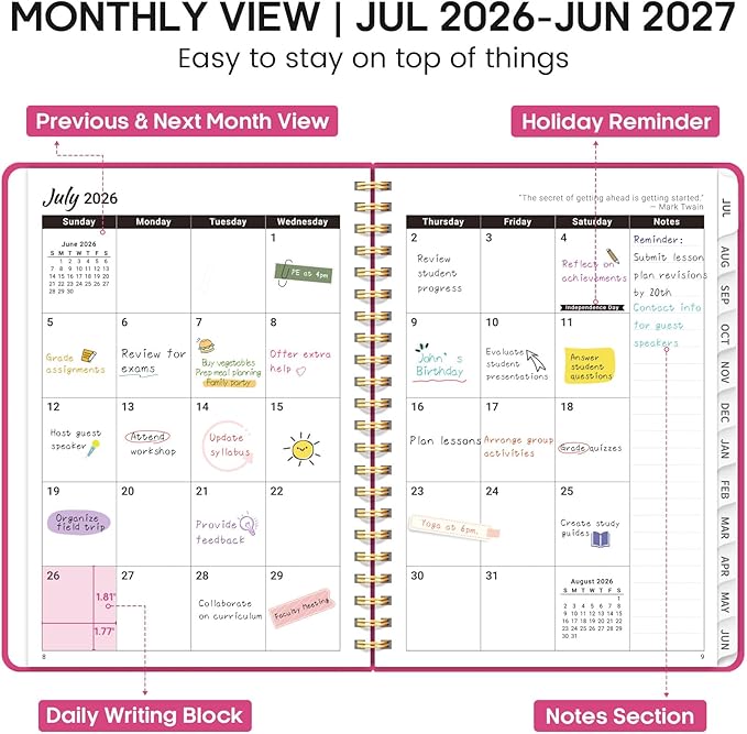 8.5" x 11" Academic Planner 2026-2027, Weekly & Monthly Calendar Planner Book, July 2026 – June 2027, Large Hardcover Organizer with Tabs, Perfect for Teachers, Students, Women & Men – A4, Hot Pink
