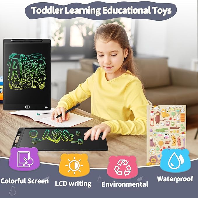 [2 Pack] Genialba LCD Writing Tablet 8.5-Inch Colorful Doodle Board, Toddler Learning Educational Toys Gifts for 3-8 Years Old Girls and Boys, Electronic Drawing Pad for Kids (Black&White)
